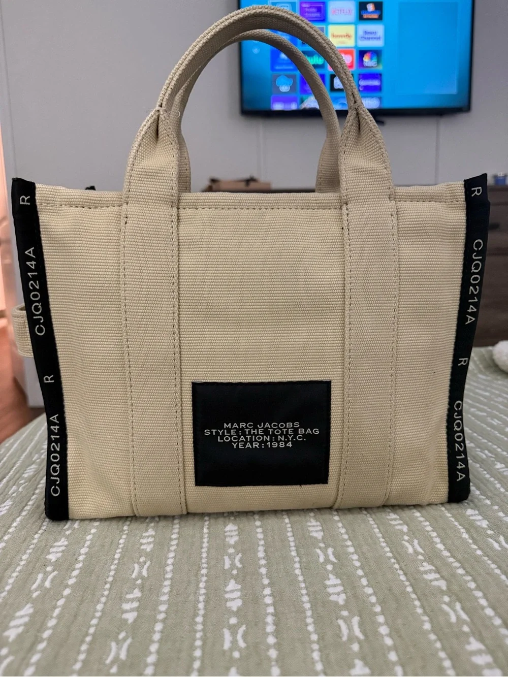 Marc Jacobs Beige Canvas 'The Tote Bag' with Black Accents